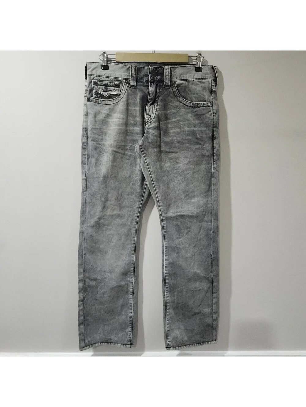 True Religion Ricky Relaxed Straight Jeans Acid Wash Gray Black Y2K Skate 31x30